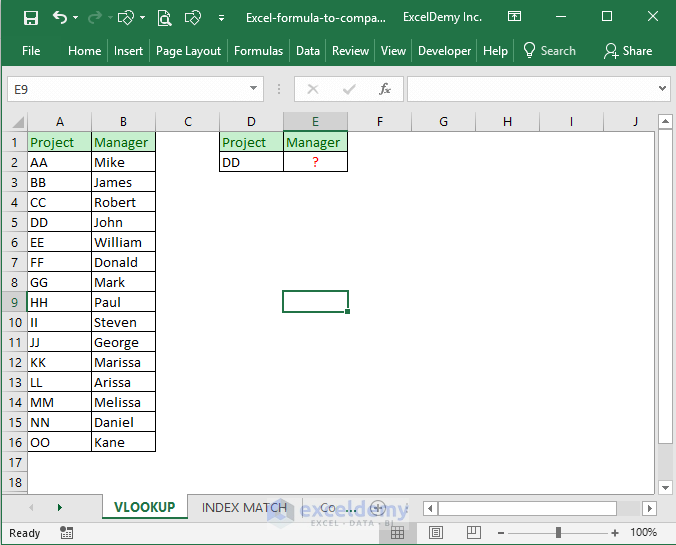 Excel formula to compare two columns and return a value