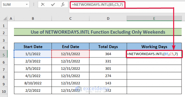 How To Calculate Working Days In Excel Excluding Weekends And Holidays
