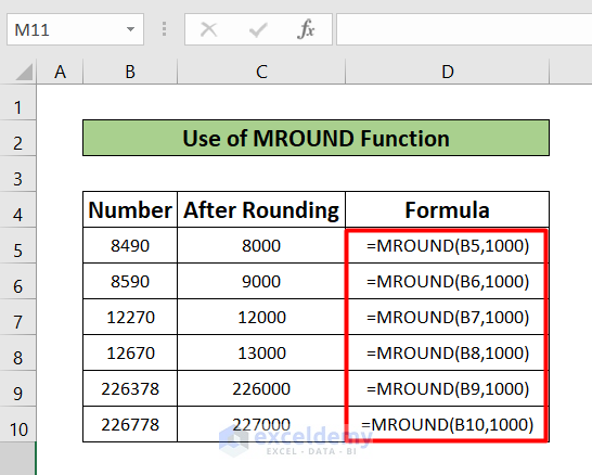 Mround Function to round to nearest 1000