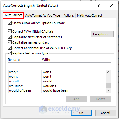 Correct Spelling Errors with AutoCorrect Option in Excel