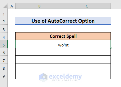 Correct Spelling Errors with AutoCorrect Option in Excel
