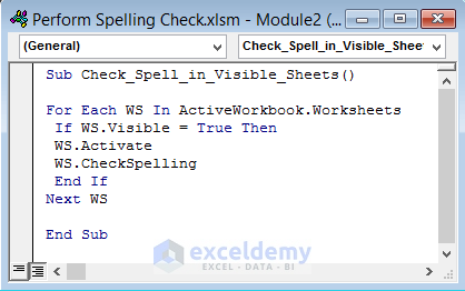 Apply Excel VBA to Carry Out Spelling Check on the Active Worksheet