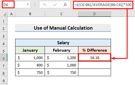 Calculate Percentage Difference Between Two Numbers Manually in Excel