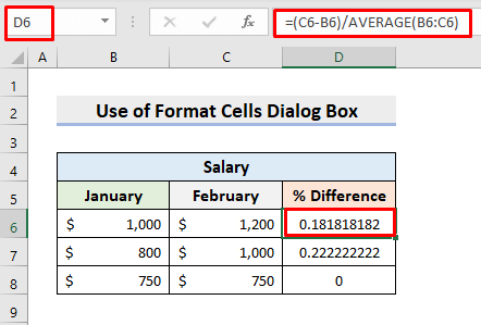 Use Excel Format Cells Dialog Box to Calculate Percentage Difference
