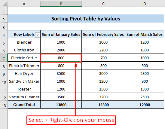 Select a Pivot Table Data