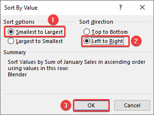Sort By Value Dialogue Box