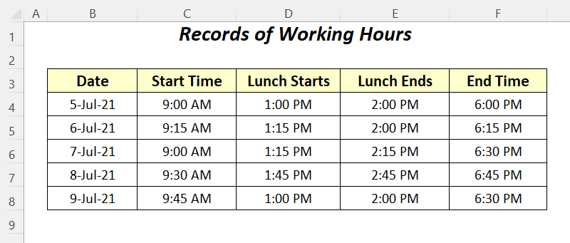excel formula to calculate hours worked minus lunch