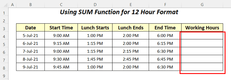 showing 12-hour format to calculate hours worked minus lunch using Excel formula