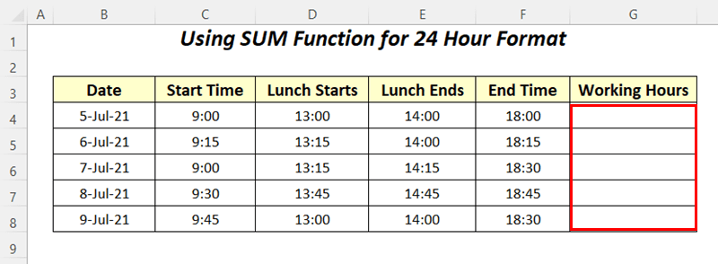 24 hour format to calculate hours worked minus lunch using Excel formula