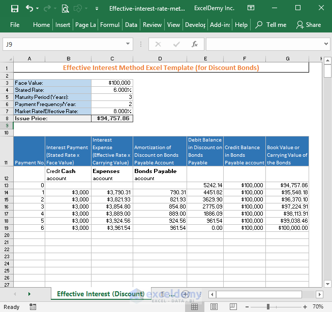 Effective Interest Rate Method Excel Template Free Exceldemy