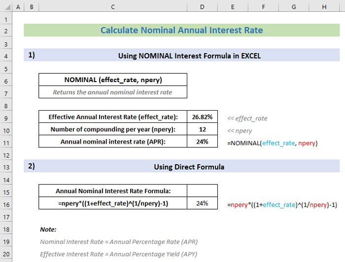 How to Use Nominal Interest Rate Formula in Excel