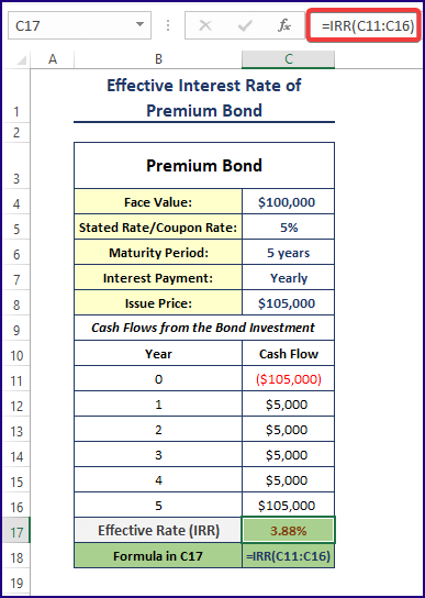 Calculate Effective Interest Rate of Premium Bonds Using Excel