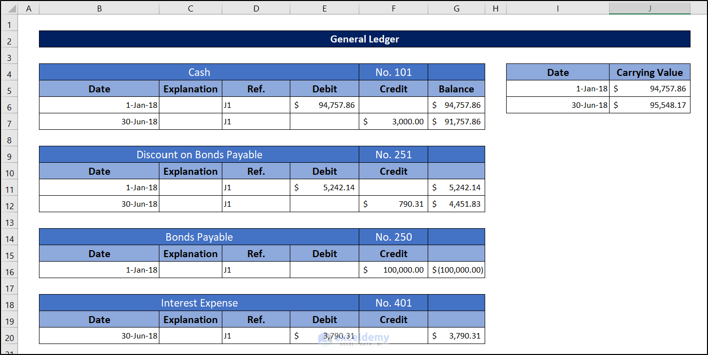 calculating carrying value in effective interest method of amortization excel
