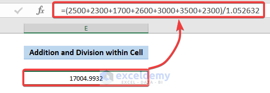 Excel Formula to Add and Divide Simultaneously within a cell