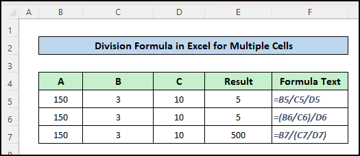 Division Formula in Excel for Multiple Cells