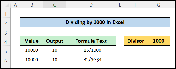 Division Formula to Divide multiple cells by 1000