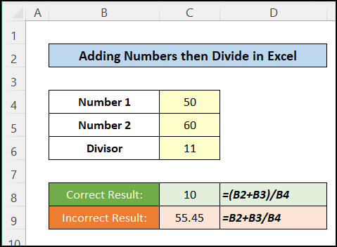 How Do You Add then Divide in Excel