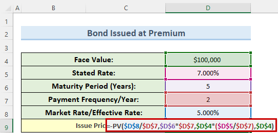 premium bond to create effective interest method of amortization calculator