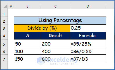 Using Percentage to Divide Columns in Excel