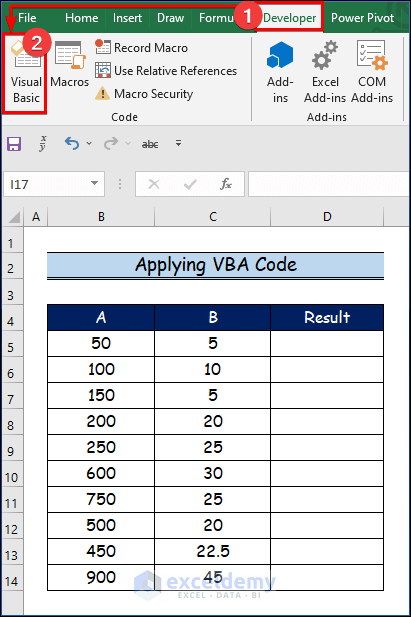 Applying VBA Code to Divide Columns in Excel