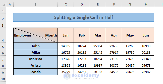Split a Single Cell in Half in Excel