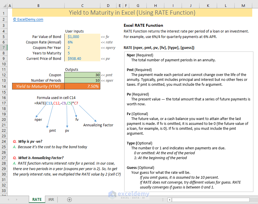 How To Calculate Yield To Maturity In Excel With Template Exceldemy