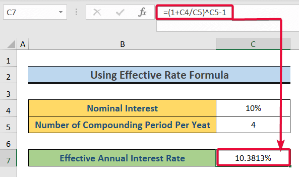 using direct formula to calculate effective interest rate in excel with formula