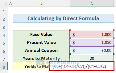 direct formula to Make a Yield to Maturity Calculator in Excel