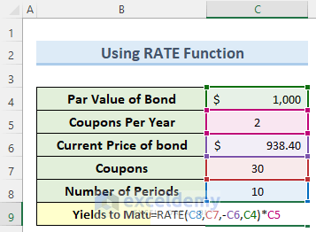 RATE function to Make a Yield to Maturity Calculator in Excel