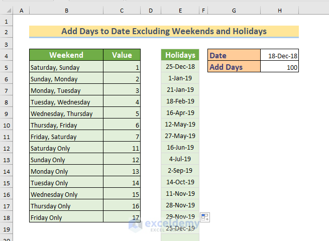 how to add days to a date in excel excluding weekends