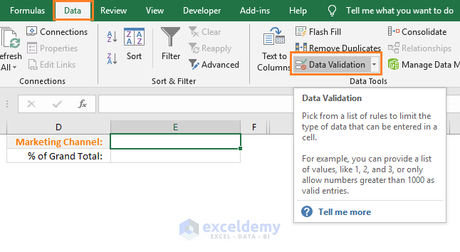 data validation in excel