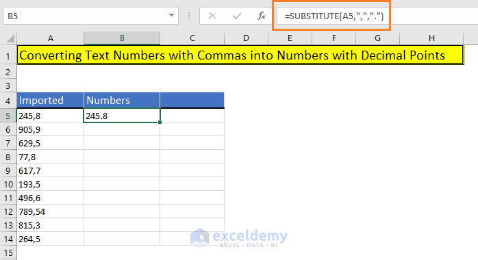 Excel Substitute Function to remove commas in Excel