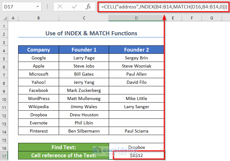 Applying CELL, INDEX & MATCH Functions to Find Text in Range and Return Cell Reference