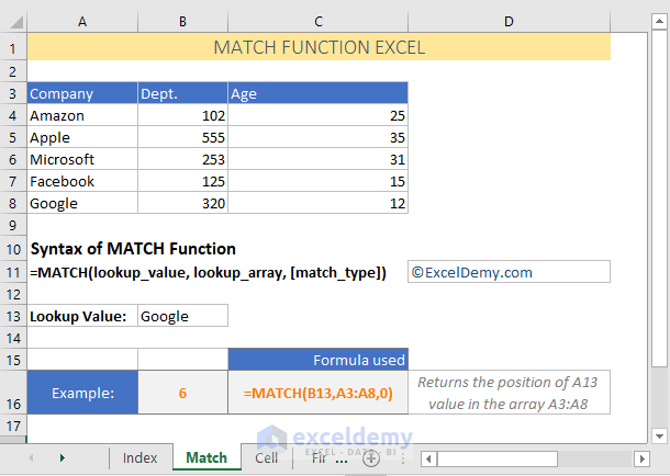 Excel Match Function