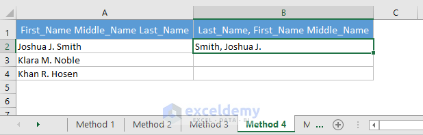 Using Excel Flash Fill Feature to split names