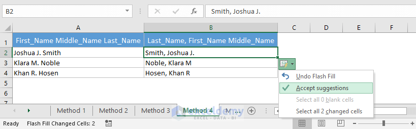 Excel Flash Fill Options