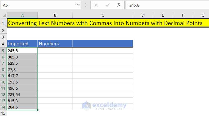 Select numbers in Excel