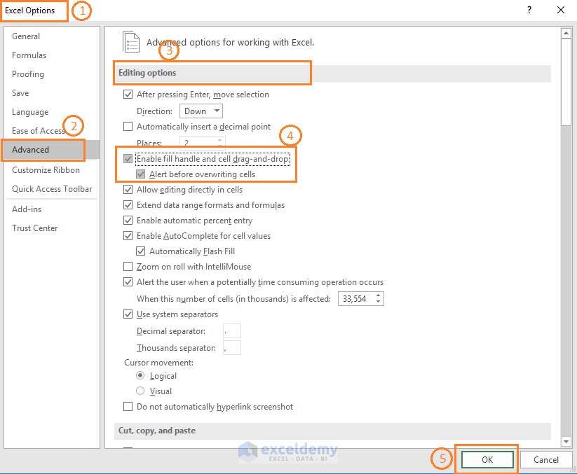 Excel Options dialog box