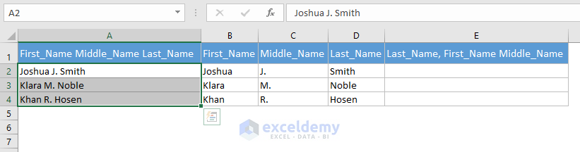 Names split in Excel