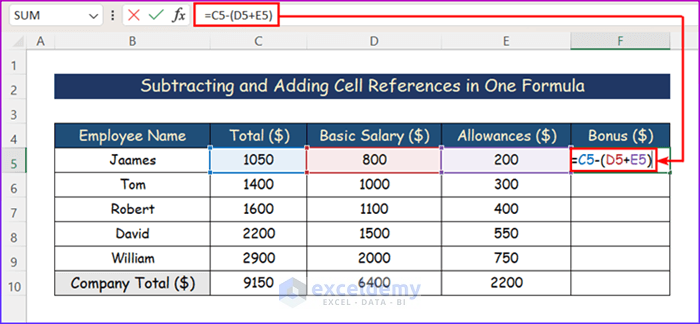 Subtracting and Adding Cell References in One Formula
