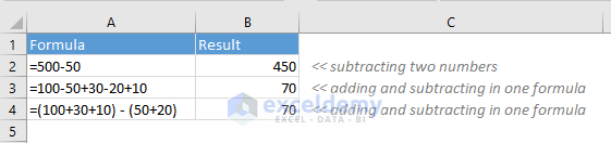 how do you add and subtract in the same excel formula