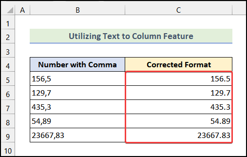 Final output to remove commas in excel