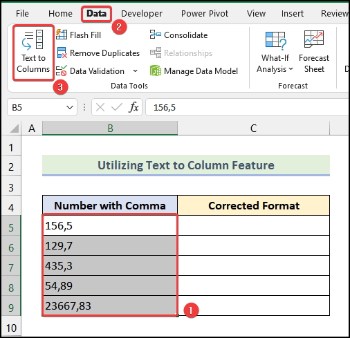 Utilizing Text to Columns Wizard to remove commas in excel