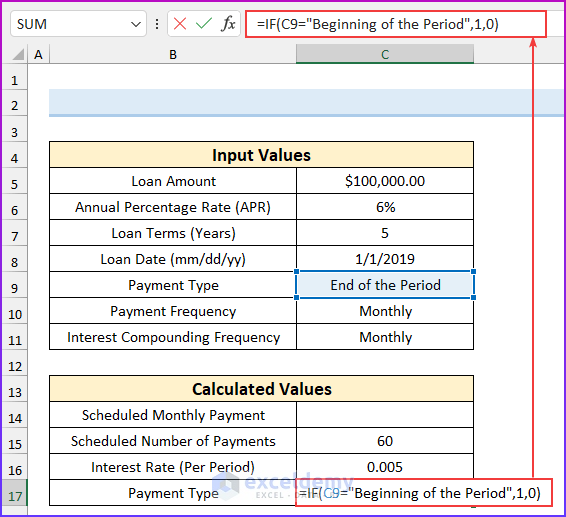 Finding Payment Type to Create Flat and Reducing Rate of Interest Calculator in Excel