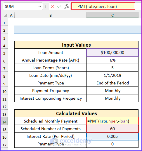 Finding Installment to Create Flat and Reducing Rate of Interest Calculator in Excel