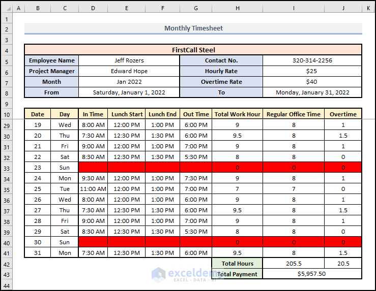 How to Calculate Overtime for Monthly Salary Employees Using Excel Formula