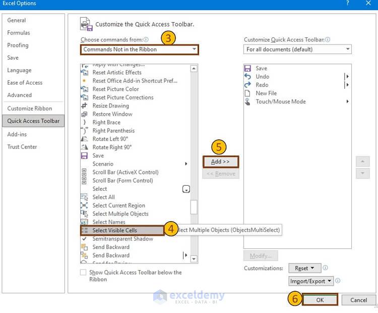 Customizing Quick Access Toolbar for Copying Only Visible Cells 2