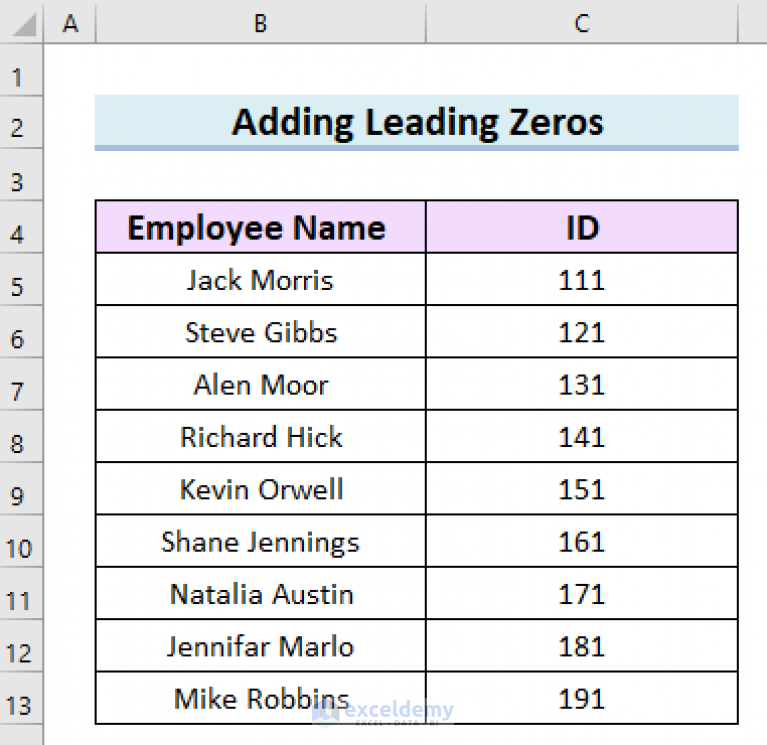 How to Add Leading Zeros in Excel (11 Suitable Methods)