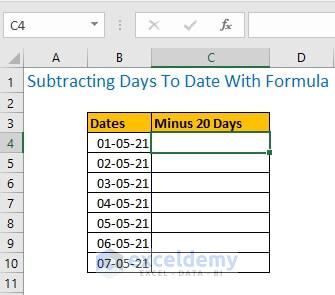 Subtracting Days To Date With Formula