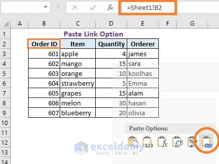 Paste Link Option to Update One Excel Worksheet from Another Sheet Automatically 